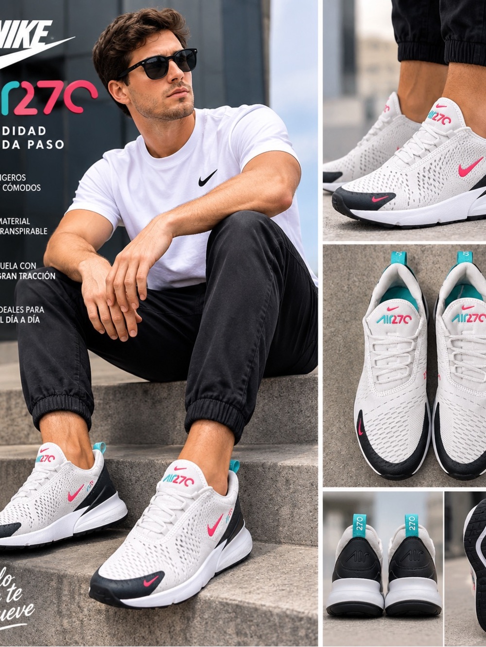 Nike White Sneakers with Pink & Teal Accents
